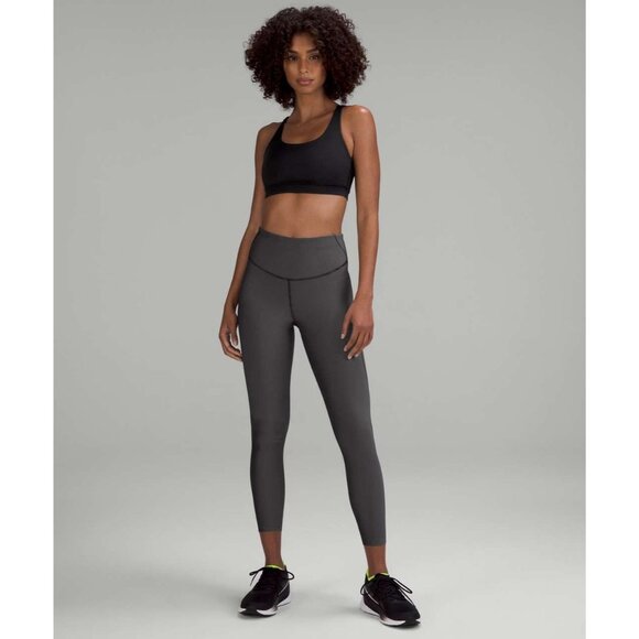 Lululemon Base Pace High Rise Tight Leggings 24" Gray Black Ribbed Sz 14 Pocket - Picture 14 of 14